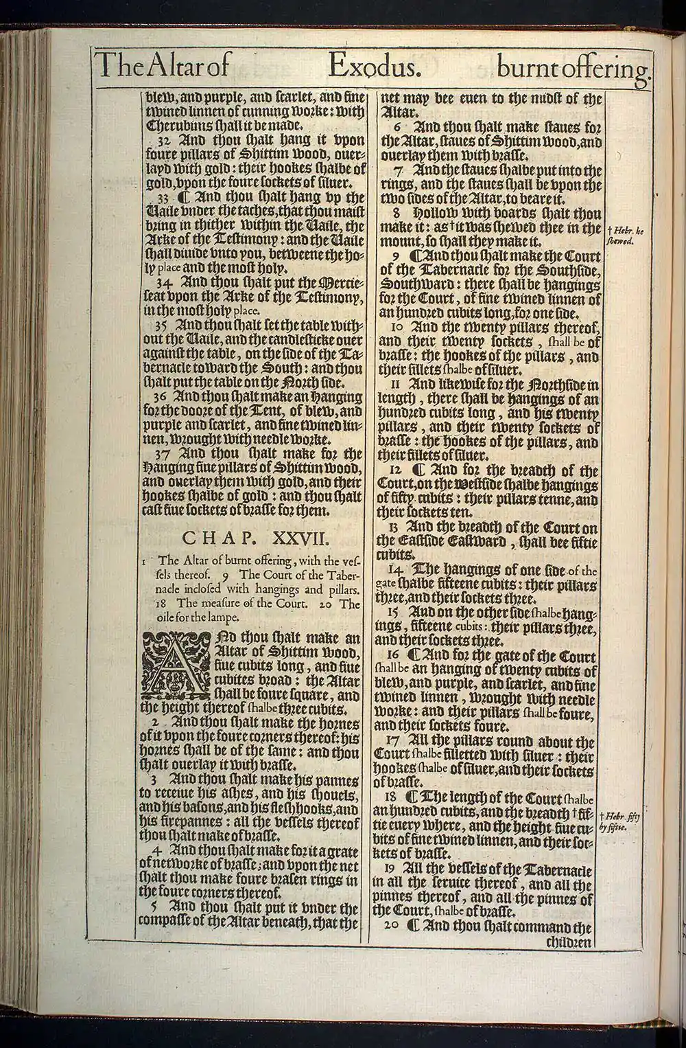 Exodus Chapter 27 Original 1611 KJV Bible Scan