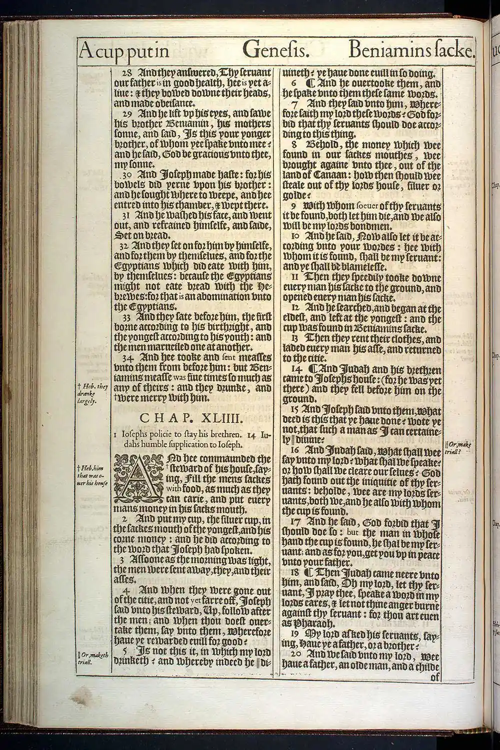 Genesis Chapter 44 Original 1611 KJV Bible Scan