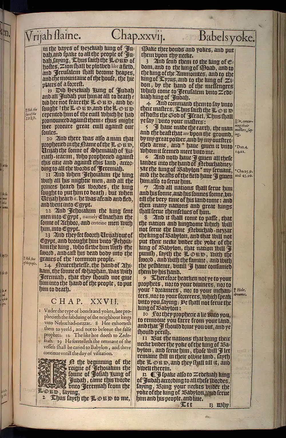 Jeremiah Chapter 27 Original 1611 KJV Bible Scan